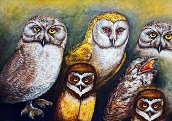 hand painted original impressionism  oil painting cute wood owl bird	
