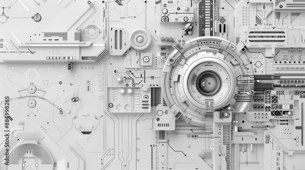 Poster grey white abstract technology background with high-tech digital interface elements and geometric pa