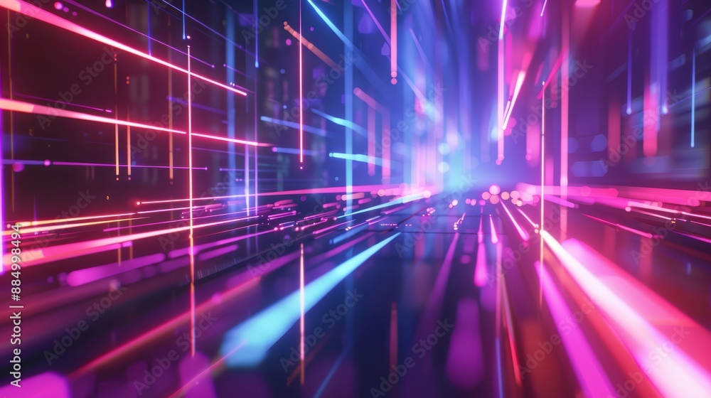 Poster futuristic hologram line technology with neon light effects: abstract digital background featuring g