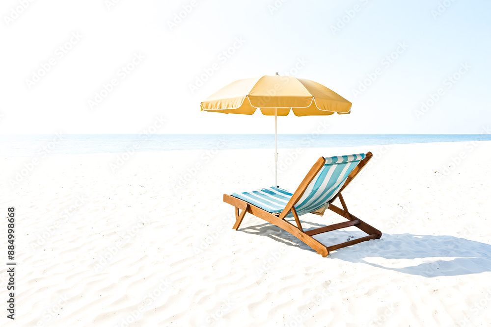 Sticker Beach Umbrella and Lounger on White Sand Beach