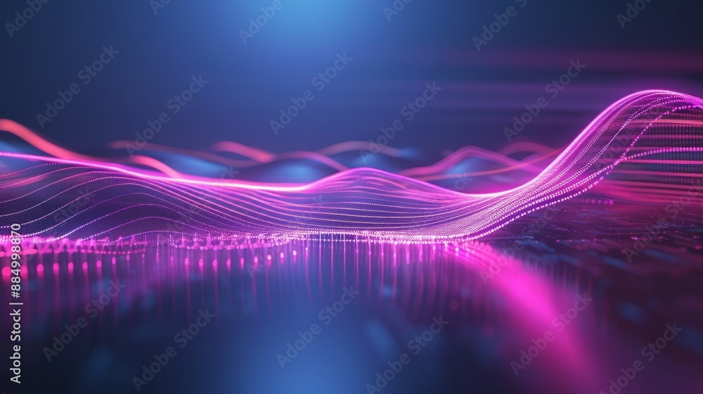 Poster futuristic hologram line technology with neon light effects: abstract digital background featuring g
