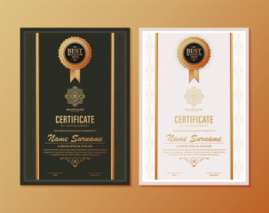Certificate of achievement template with vintage gold border