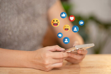 The concept of living on vacation and playing social media. Social media and digital online concept, man using smart phone with Social media. Social Distancing ,Working From Home concept.
