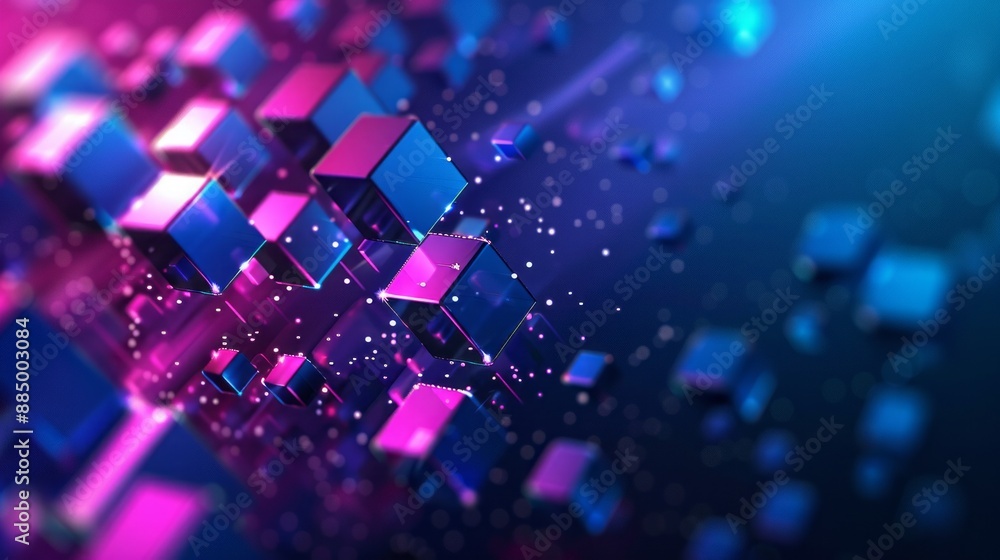 Aufkleber modern digital business technology background with blue and purple abstract design, illuminated squa