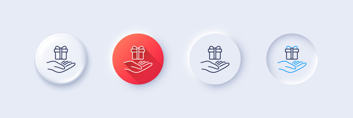 Loyalty program line icon. Neumorphic, Red gradient, 3d pin buttons. Gift box sign. Present symbol. Line icons. Neumorphic buttons with outline signs. Vector
