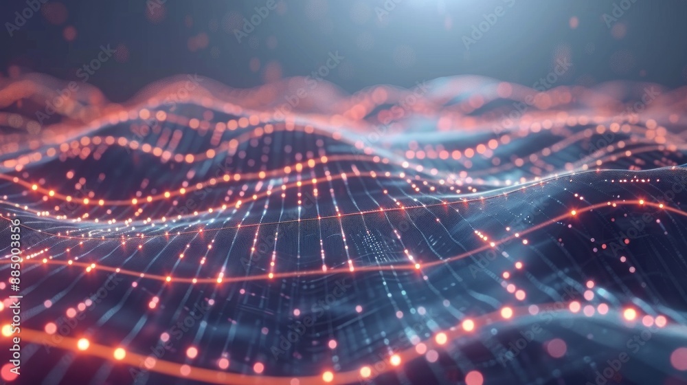 Aufkleber network connection of points and lines: 3d render of data technology digital background with abstrac