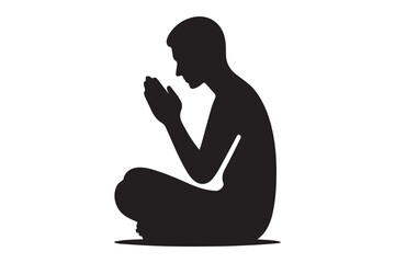 Man Praying Making Supplication Silhouette Vector Illustration in white background