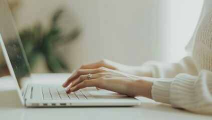 Fototapeta premium Generated with AI picture close up portrait fingers typing keyboard on laptop computer