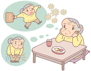 社会問題のイラスト - 感染不安・感染症・閉じこもり・外出自粛