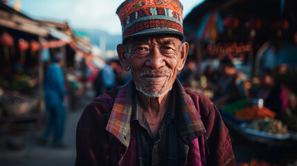 Fototapeta premium A man wearing a hat and a plaid jacket is smiling at the camera