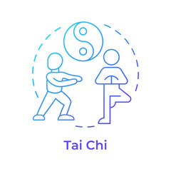 Tai Chi blue gradient concept icon. Martial art, traditional medicine. Spiritual healing. Round shape line illustration. Abstract idea. Graphic design. Easy to use in infographic, presentation