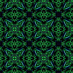 Neon Green blue Flower mandala ornament banner Textured background. Ornate illustration.