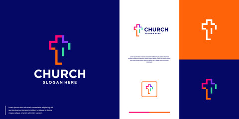 Christian cross logo with colorful abstract style, fun, joy, logo design vector.