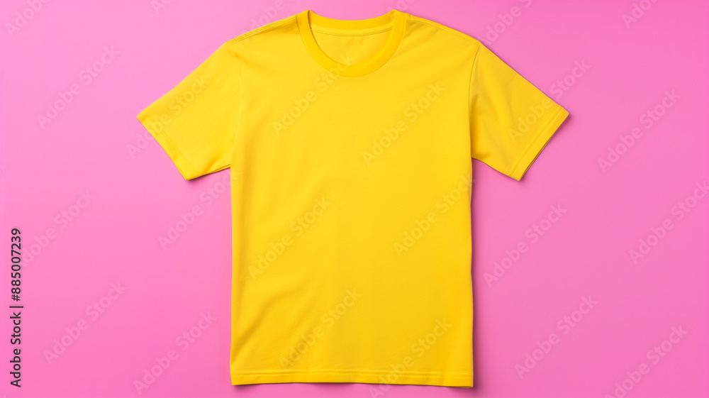 Wall mural Bright Yellow T-Shirt on Pink Background
