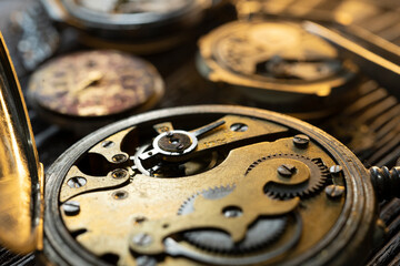 Watch repair. Watchmaker's workshop. Special tools for watch adjustment