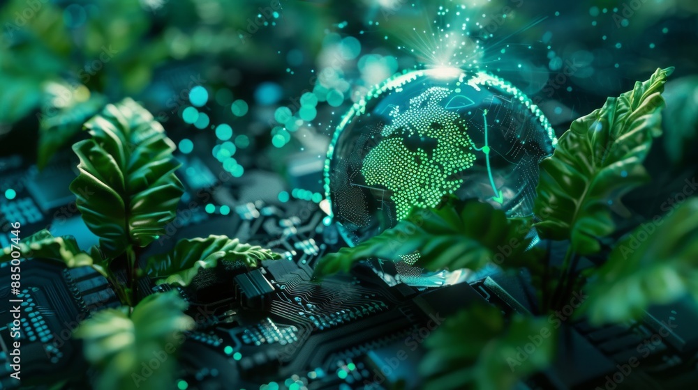 Poster sustainable it solutions with carbon efficient technology highlighting green computing practices, en