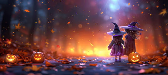 Naklejka premium Children Trick or Treating in Autumn