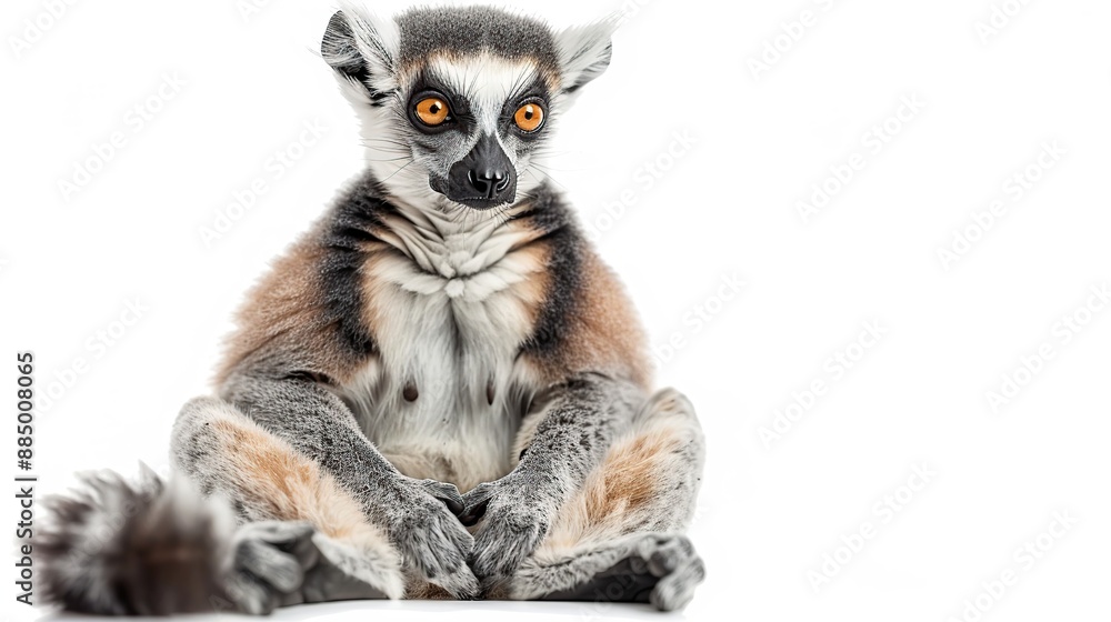 Sticker lemur sitting on a white background