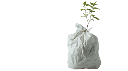 Trash bag with a plant inside of it, waste bag, recycling