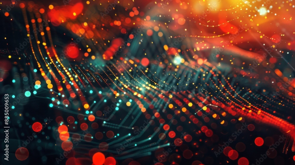 Poster ultra-futuristic tech abstract background featuring high-tech digital elements, neon light effects, 