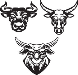 Set of hand drawn bull heads on white background. Design elements for emblem, sign, badge. Vector illustration