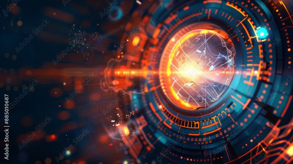 Poster ultra-futuristic tech abstract background: high-tech digital visualization with dynamic geometric sh
