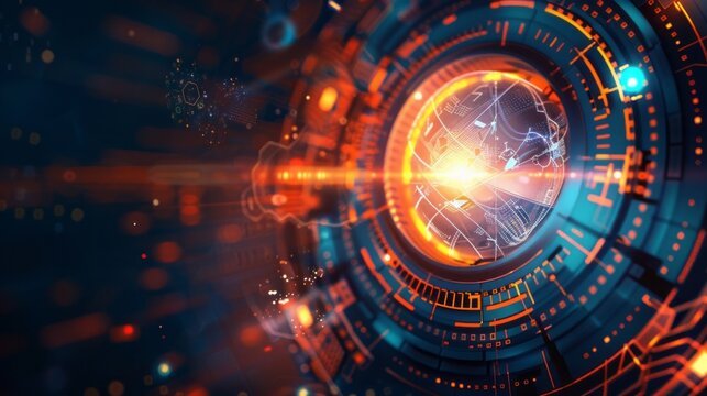 Ultra-futuristic tech abstract background: high-tech digital visualization with dynamic geometric shapes, neon glow, and advanced technology elements, ideal for cutting-edge tech projects, sci-fi them