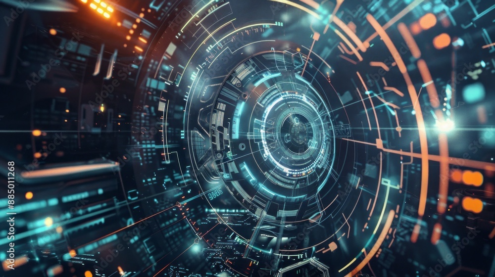 Aufkleber ultra-futuristic tech abstract background: high-tech digital visualization with dynamic geometric sh