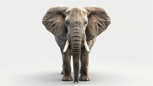 front view of an elephant on white background