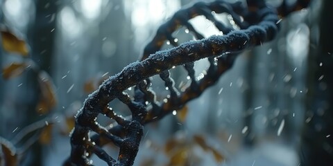 Highly Detailed Macroscopic Images of DNA Strands with Glowing Highlights and Intricate Cellular Backgrounds