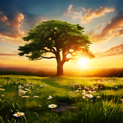 sunset in the forest