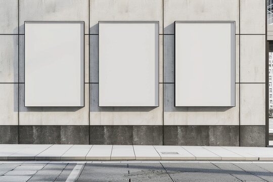 3 blank posters on the wall white board photo frame.