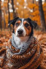 cozy atmosphere in the house dog in a blanket