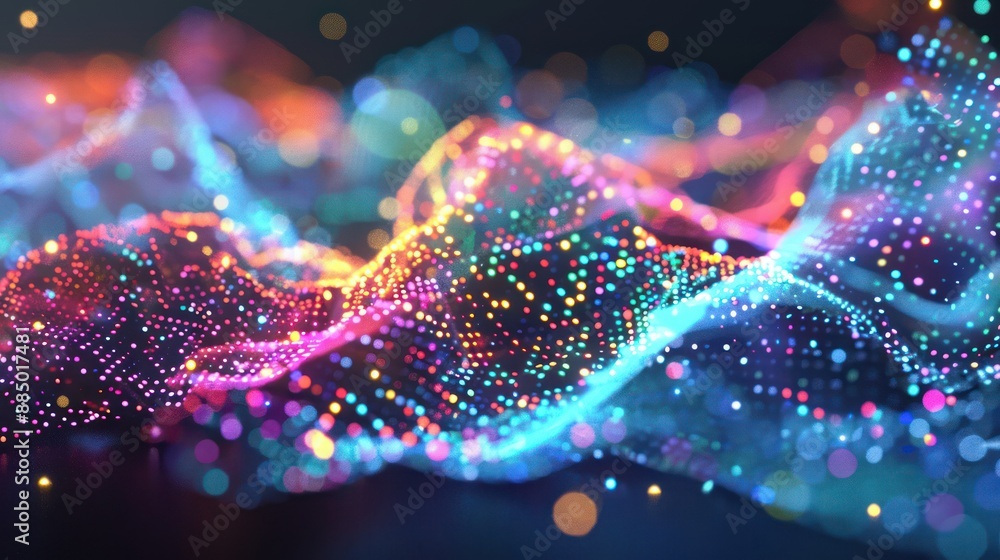 Poster cosmic symphony - abstract 3d music visualizer with colorful particles and dynamic background music,