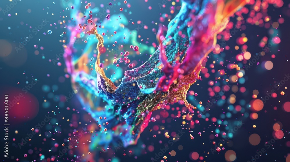 Aufkleber dynamic 3d music visualizer with colorful particles on abstract background, generative ai