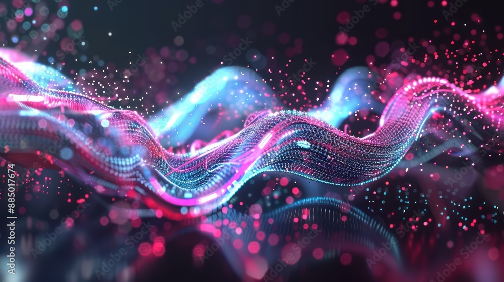 Poster Ethereal Holographic 3D Sound Waves in Dark Void - Futuristic Background Music Concept in Striking 3D Visualization, Generative Ai