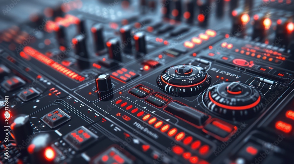 Aufkleber futuristic digital 3d soundboard with interactive elements and advanced background music in dynamic 