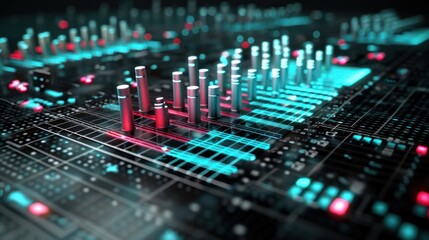 Obraz premium Illuminated 3D Equalizer Bars in Dark Environment with High-Tech Vibes, Generative Ai