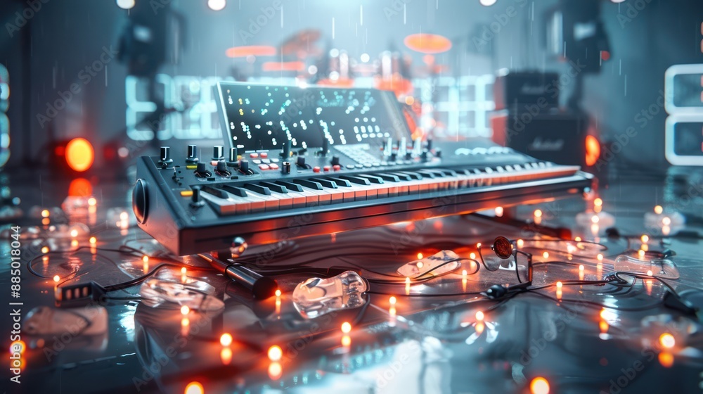 Aufkleber futuristic digital 3d music studio with interactive holograms and advanced background music technolo
