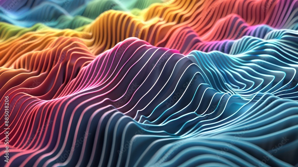 Poster vibrant abstract 3d sound waves pattern - dynamic music background, generative ai