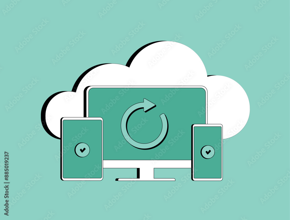 Aufkleber cloud computing business technology. data storage sync, cloud infrastructure, virtualization, saas, 