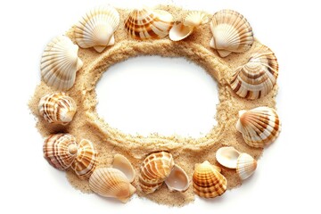 Obraz premium Number 0 in shape of sand with shells Isolated on white background