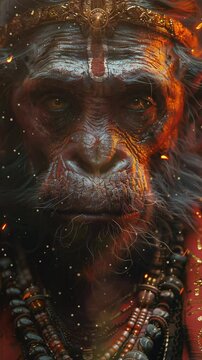 Video vertical fictitious recreation of Hanuman hindu deity	

