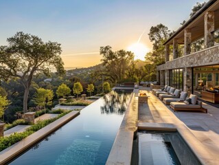 Fototapeta premium Experience a lavish and inspiring retreat adorned with upscale amenities and luxury touches, set against a backdrop of breathtaking beauty.