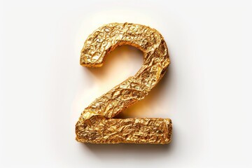 Number 2 in shape of gold Isolated on white background