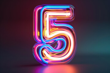 Fototapeta premium Number 5 in shape of glowing neon tubes Isolated on black background