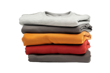 stack of folded t-shirts isolated on white or transparent png