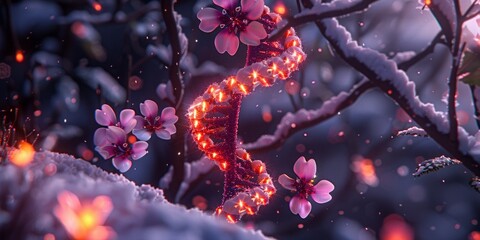 Detailed Molecular and Cellular Imagery with a Nature Twist Detailed Molecular and Cellular Imagery with a Nature Twist Close-up Macroscopic Images of Vibrant DNA Structures with Varied Backgrounds