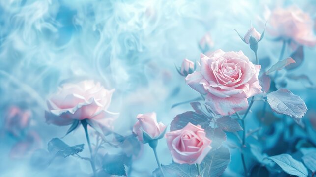 rose flower buds in smooth soft blue and pink tone shades