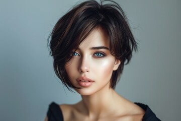 Naklejka premium portrait of fashion model brunette hair short haircut hairstyle
